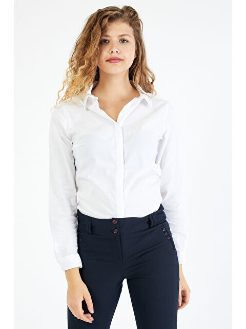 Pera Moda Kadın Basic Gizli Düğme Gömlek - S000316787-20063