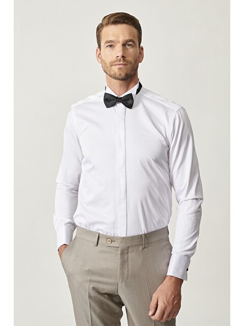 Altınyıldız Classics Erkek Beyaz Beyaz Damatlık Ata Yaka Tailored Slim Fit Gömlek - S000403764-20063