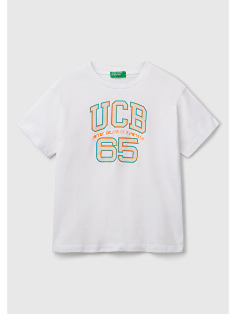 United Colors Of Benetton Erkek Çocuk Beyaz Benetton Logo Baskılı T-Shirt - S000416671-20063