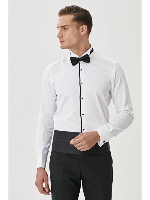 Altınyıldız Classics Erkek Beyaz-Siyah Damatlık Ata Yaka Tailored Slim Fit Gömlek - S000403766-37246