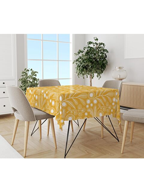 Evmila Sarı Yaprak Desenli 140x200 Süet Masa Örtüsü - S000041353-23173