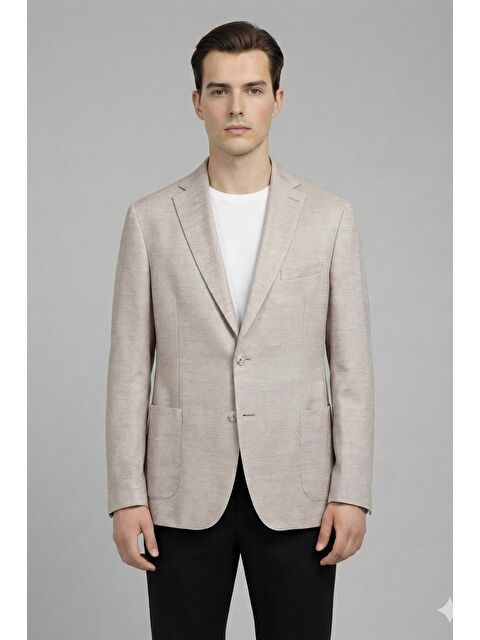 Sabri Özel Erkek Pudra Slim Fit Pamuklu Mono Yaka Torba Cep Casual Ceket - S000525185-7152
