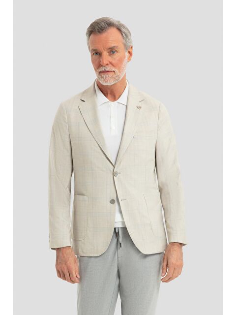 Sabri Özel Erkek Krem Regular Fit Klasik Yaka Ekose Desenli Dokuma Ceket 6 Drop - S000525190-19966