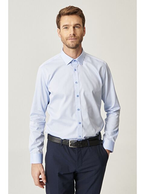 Altınyıldız Classics Erkek Açık Mavi Ütü Gerektirmeyen Non-Iron Taılored Slim Fit Dar Kesim %100 Pamuk Gömlek - S000403763-17437