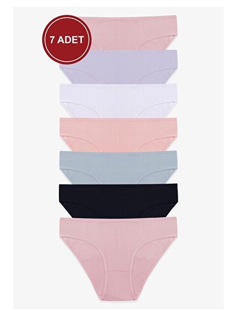 Koza İç Giyim Kadın 7'li Fitilli Pamuklu Ribanalı Külot - S000316807-19959