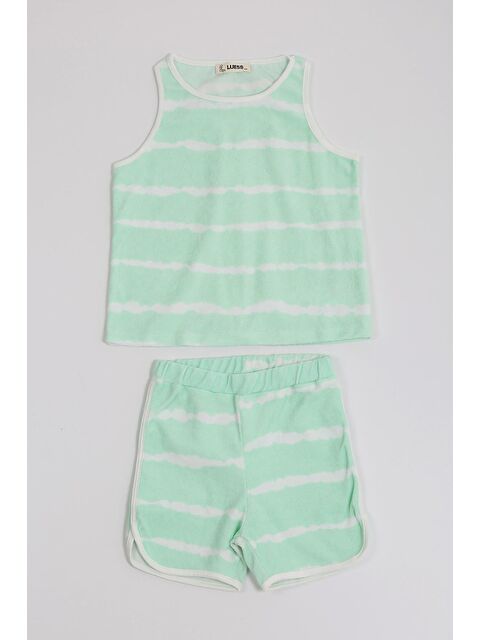 Luess Unisex Çocuk Batik Desenli Havlu Alt Üst Takım  - Yeşil (2-3 Yaş 7-8 Yaş) - S000385253-18194