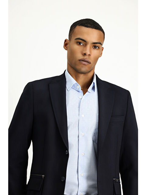 Kiğılı Slim Fit Dar Kesim Klasik Fermuar Cepli Ceket