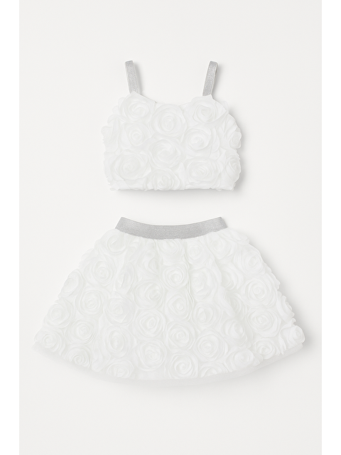Magu Kız Çocuk Beyaz 3D Çiçekli Detaylı Etekli Takım - S000492063-20063