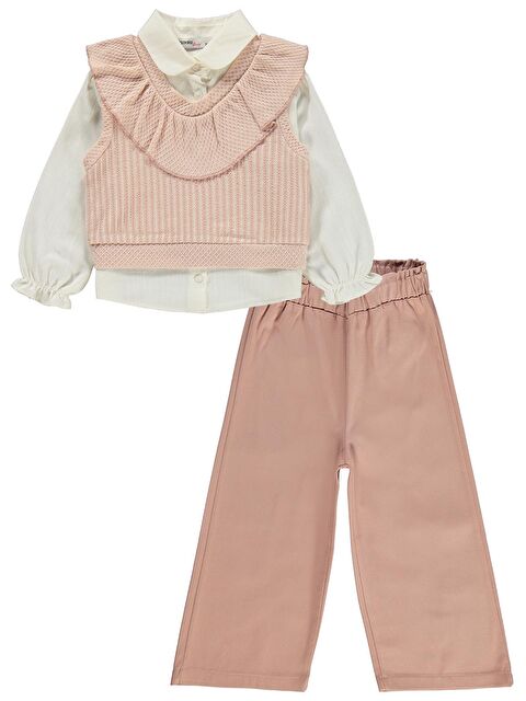 Kumru Civil Girls V Yaka Süeter Pantolon 3 Lü 2-5 Yaş Takım - Pembe 2-3 Yaş - S000512788-20028