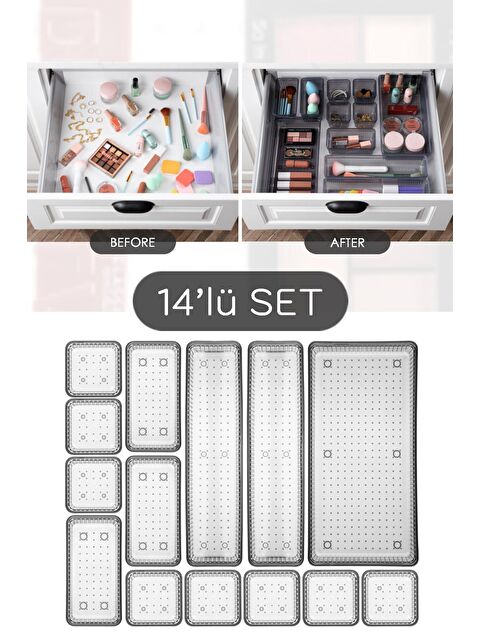 Meleni Home 14 Parça Çekmece İçi Düzenleyici Set - Çok Amaçlı Masaüstü Organizer Siyah - S000114968-19351