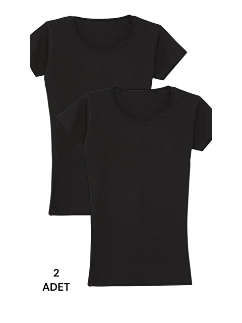 Güneş Siyah U Yaka Kısa Kol Kadın Atlet 2'li - S000316808-14430