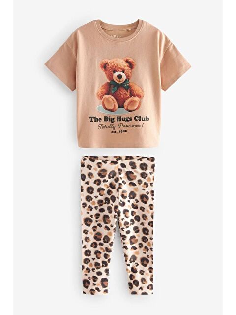 Magu Kız Çocuk Ayıcık Baskılı Tişört Ve Leopar Desenli Tayt Takım - S000492084-37243