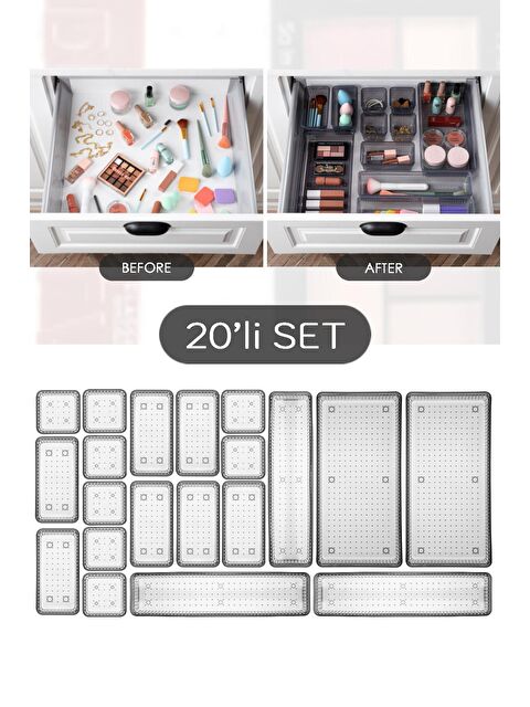 Meleni Home 20 Parça Modüler Dolap Düzenleyici - Saklama Kutusu Çekmece İçi Organizer Siyah - S000114971-19351