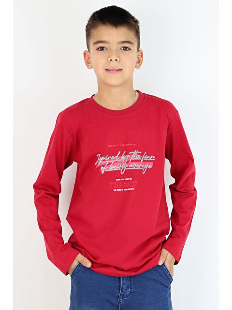Breeze Erkek Çocuk Uzun Kollu Tişört Yazı Baskılı Bordo (8-14 Yaş) - S000502005-19951