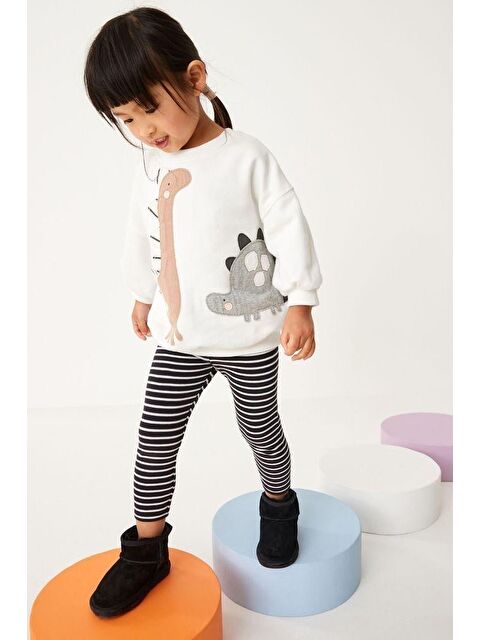 Magu Hayvancık Nakışlı Desenli Kışlık Pamuklu Sweatshirt Tayt Alt-Üst Takım Kız Çocuk - S000492088-37243