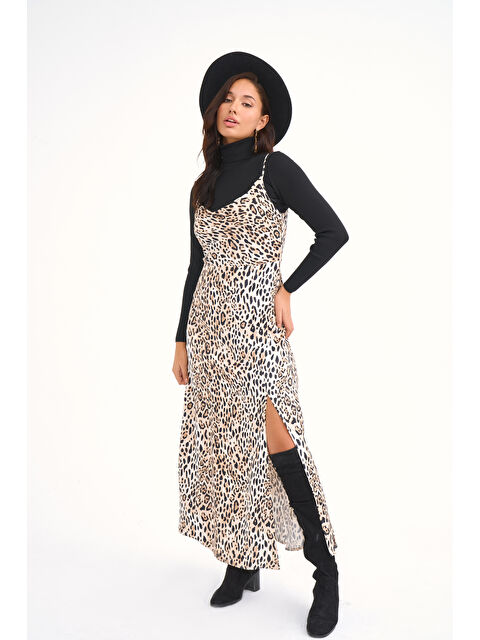 SATEEN Leopar Desenli Saten Elbise - Leopar - S000324323-37446