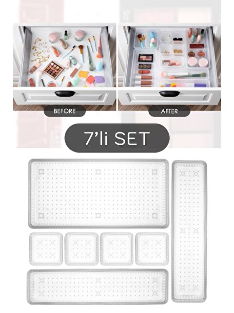 Meleni Home 7 Parça Modüler Organizer Set - Kozmetik Aksesuar Düzenleyici Şeffaf - S000114973-26865