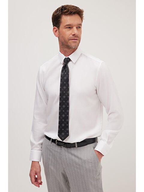 TUDORS Slim Fit Beyaz Non-Iron %100 Pamuk Doğa Dostu Ekoteks Belgeli Ütü Gerektirmez Gömlek - S000520294-20063