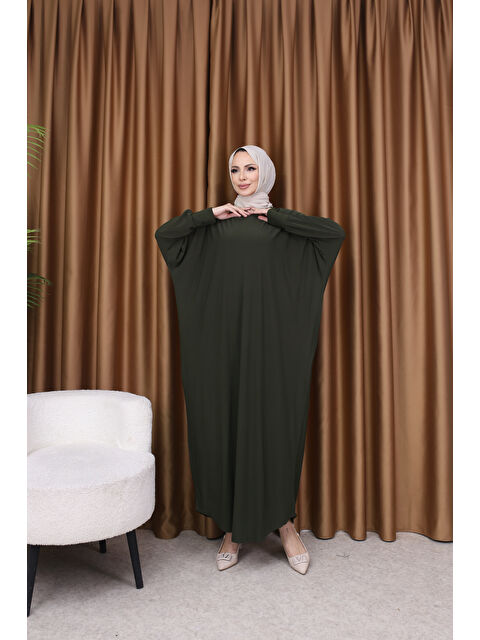 Comstar Kadın Trend Basic Uzun Kollu Haki Elbise