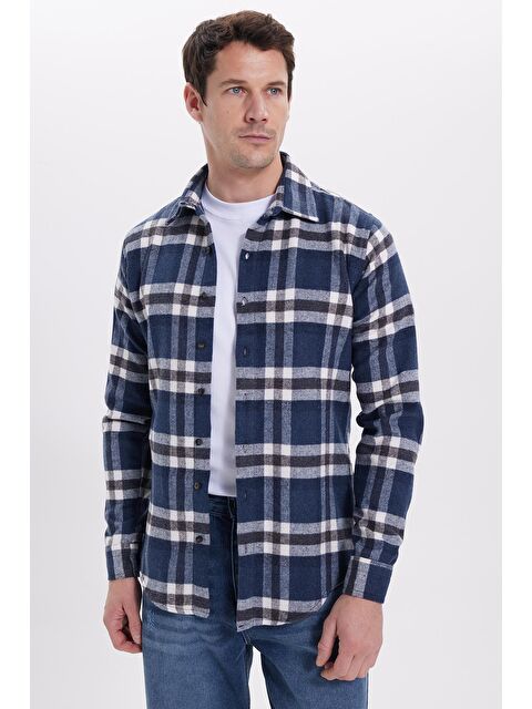 TUDORS Erkek Slim Fit Dar Kesim Kareli Kışlık Oduncu Gömlek - S000520299-21164