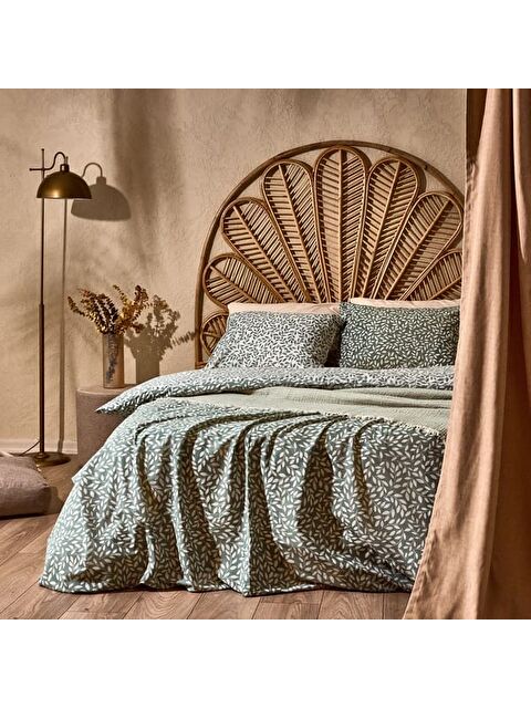 Evidea Soft Sylvara Çift Kişilik Nevresim Takımı - Ekru / Yeşil - S000511857-37421