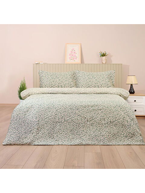 Evidea Soft Sylvara Çift Kişilik Nevresim Takımı - Ekru / Yeşil