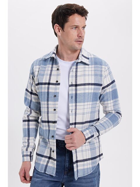 TUDORS Erkek Slim Fit Dar Kesim Kareli Kışlık Oduncu Gömlek - S000520300-23173