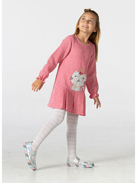 Casabony Uni-Cat Ekose Fırfırlı Kırmızı Kız Elbise - S000263577-20045