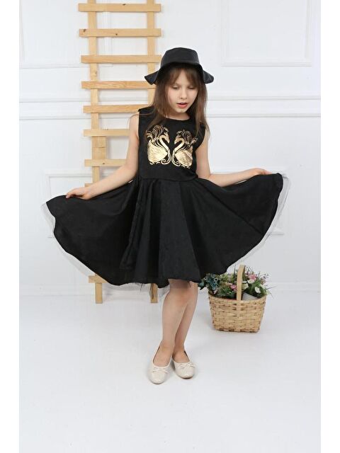 Mnk Baby & Kids Miss Kuğu Varak Desen Şapkalı Kanatlı Kız Çocuk Elbise - S000390125-19351