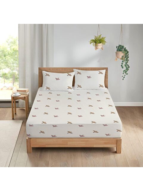Evmila Kuş Desen Baskılı Çift Kişilik 180x200 cm Nevresim Takımı - Beyaz - S000130743-23173