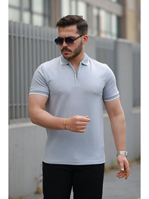 Jane's Erkek Fermuar Yakalı Çizgi Detaylı Kısa Kollu Tişört