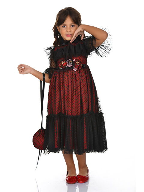 Mnk Baby & Kids Dantel Vintage Çantalı Elbise MNKA248 - S000390130-20045