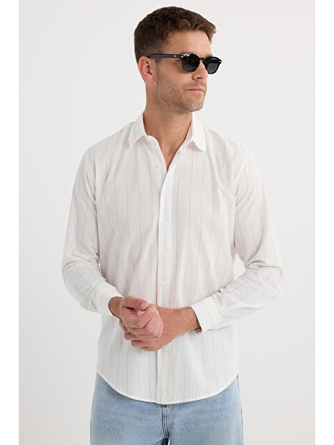 TUDORS Erkek Regular Fit Klasik Kesim Spor Yaka Çizgili Pamuk Gömlek - S000520303-23173