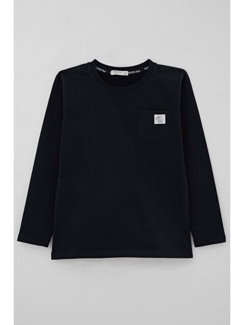 Breeze Erkek Çocuk Uzun Kollu Tişört Cool Yazı Armalı Cepli Lacivert (4-8 Yaş) - S000332623-21164