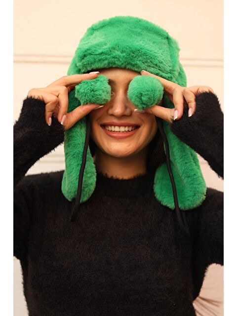 Remsa Mayo Kadın Kürklü Kulaklıklı Peluş Şapka Yeşil - S000122604-18194