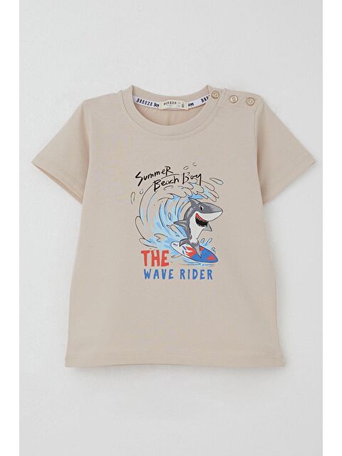 Breeze Erkek Çocuk Tişört Sörfçü Sevimli Köpek Balığı Baskılı Bej (1.5-5 Yaş) - S000502008-19928