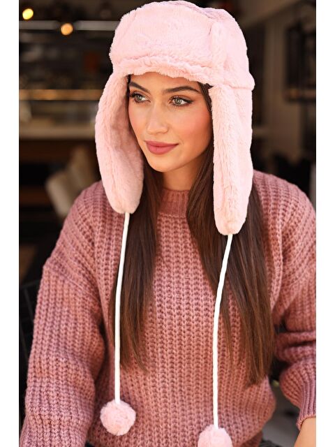 Remsa Mayo Kadın Kürklü Kulaklıklı Peluş Şapka RKŞ-04 Pembe - S000122610-20024
