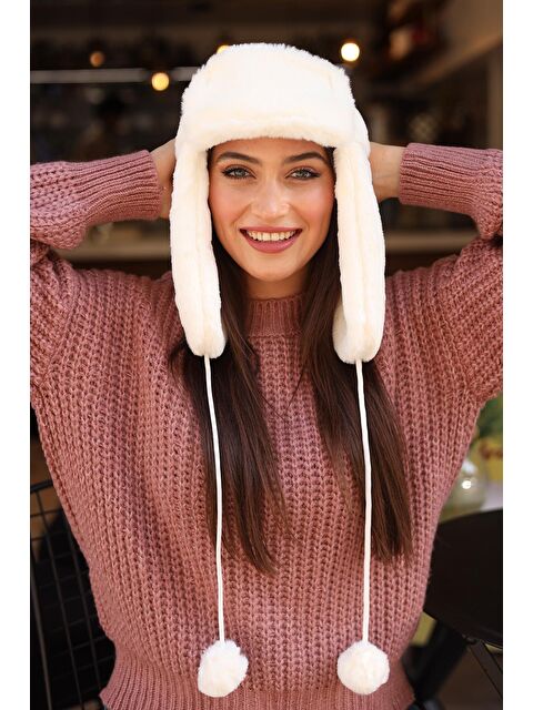 Remsa Mayo Kadın Kürklü Kulaklıklı Peluş Şapka RKŞ-04 Ekru - S000122612-19965