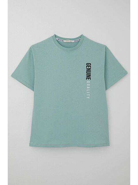 Breeze Erkek Çocuk Tişört Sırt Kısmı Yazı Baskılı Su Yeşili (9-14 Yaş) - S000502011-20054