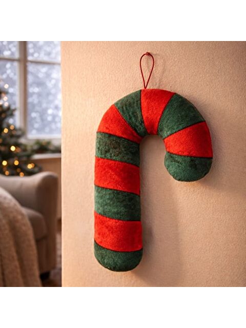 Evidea Soft Baston Şeker Figürlü Yastık - Yeşil / Kırmızı - 27x40 cm - S000511872-37469