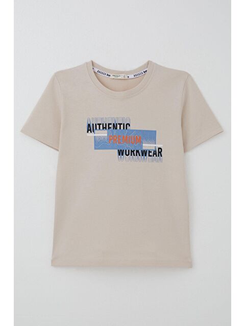 Breeze Erkek Çocuk Tişört Yansıma Efekti Yazı Baskılı Bej (8-14 Yaş)