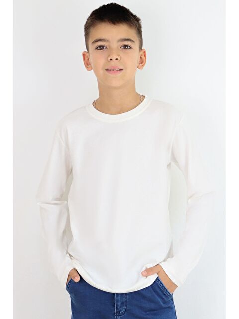 Breeze Erkek Çocuk Uzun Kollu Tişört Basic Ekru (5-14 Yaş) - S000502007-19965