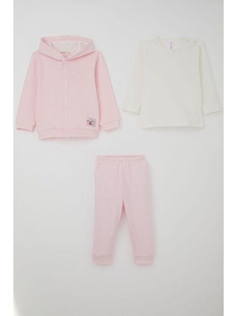 Breeze Kız Bebek Bodyli 3 Lü Takım Sevimli Minik Tavşancık Armalı Çıtçıtlı Pembe (4 Ay-1 Yaş) - S000502013-20024