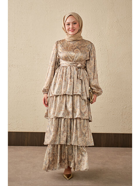 Locco Moda Kadın Etnik Desen Arkadan Bağlamalı Elbise Yeşil