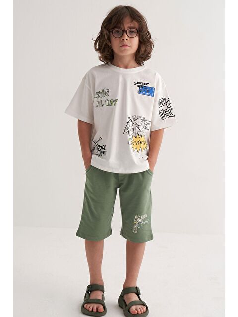 Breeze Erkek Çocuk Tişört Teknoloji Temalı Yazı Baskılı Ekru (8-10 Yaş) - S000501997-19965