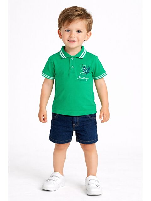 Kidex's Erkek Bebek Polo Yaka Turuncu Tişört Jean Şort 2’li Yazlık Takım