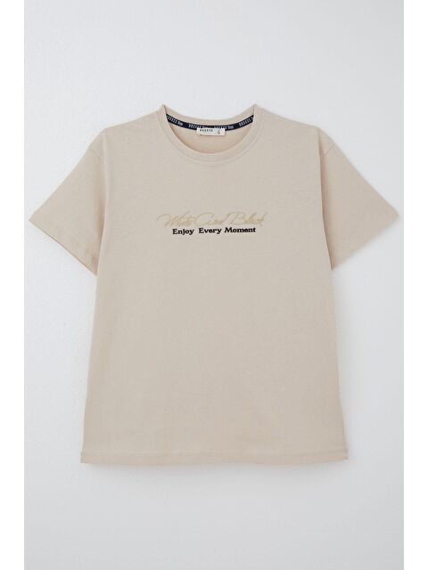 Breeze Erkek Çocuk Tişört Kabartma Yazı Baskılı Bej (9-14 Yaş) - S000502015-19928