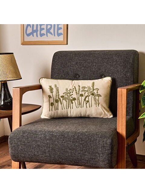 Evidea Soft Green Culture Nakışlı Kırlent - Ekru - 30x50 cm - S000511889-19965