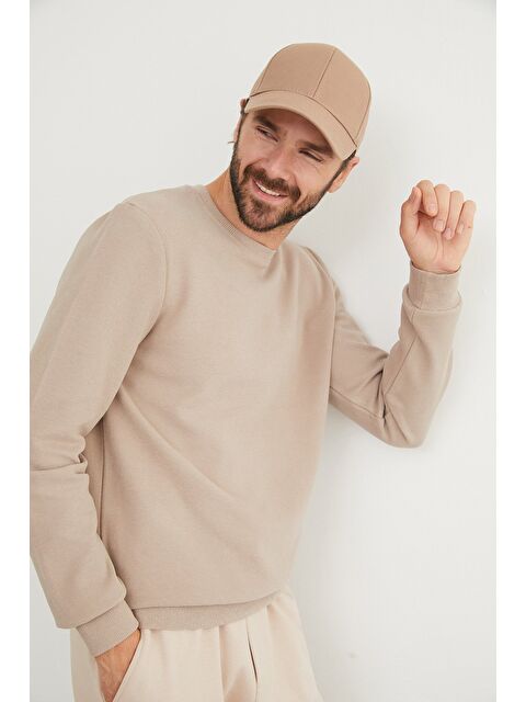 Fullamoda M Harf Nakışlı Fitilli Bisiklet Yaka Büyük Beden Sweatshirt - S000433485-19928