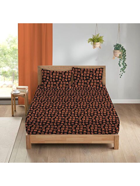 Evmila Modern Desen Baskılı Çift Kişilik 180x200 cm Çarşaf Seti  - Siyah - S000130744-23173